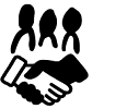 3 people in the background with a handshake in the foreground