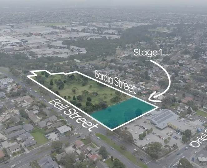 Ariel view of Bell-Bardia, Heidelberg West – Stage 1 redevelopment site
