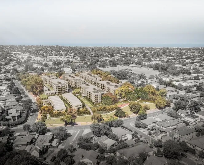artist render of a new residential apartment development and its surrounding
