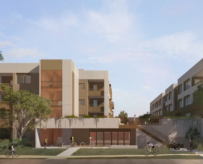 Artist render of theBarak Beacon, Port Melbourne residents enjoying the greenery, spend quality time outdoor