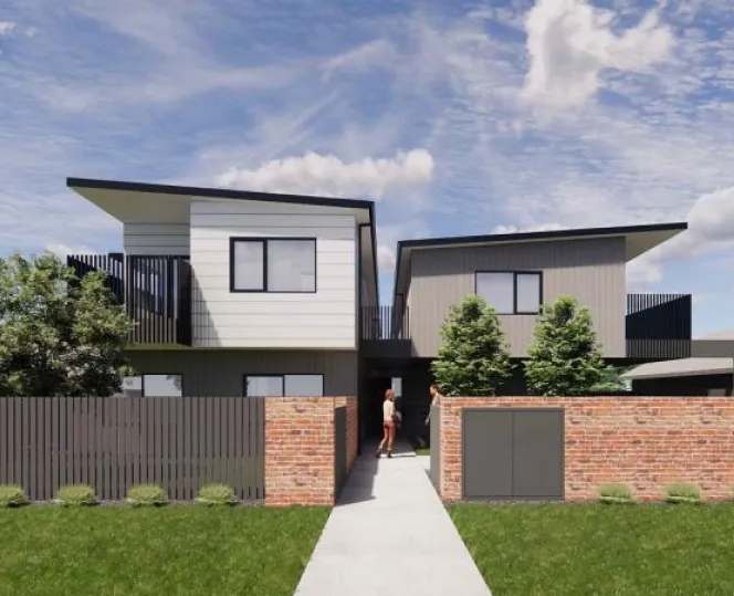 An artist's impression of Mental Health Supported Housing surrounded with brick fence 