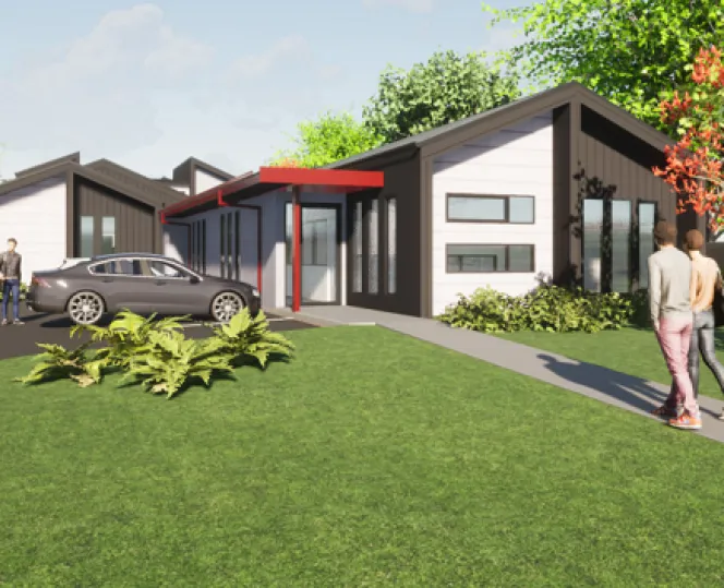 Artist render of the Haven Foundation, Seymour residents enjoying the greenery and spending quality time outdoor