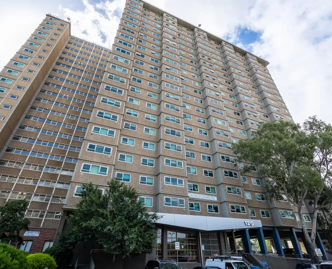 Image of public housing tower at 120 Racecourse Road in Flemington