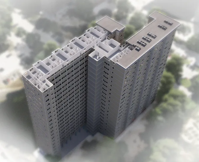 Artist impression of an existing high-rise public housing tower