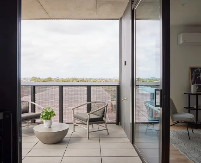 Image of balcony having ample space for sitting and enjoying outdoor 