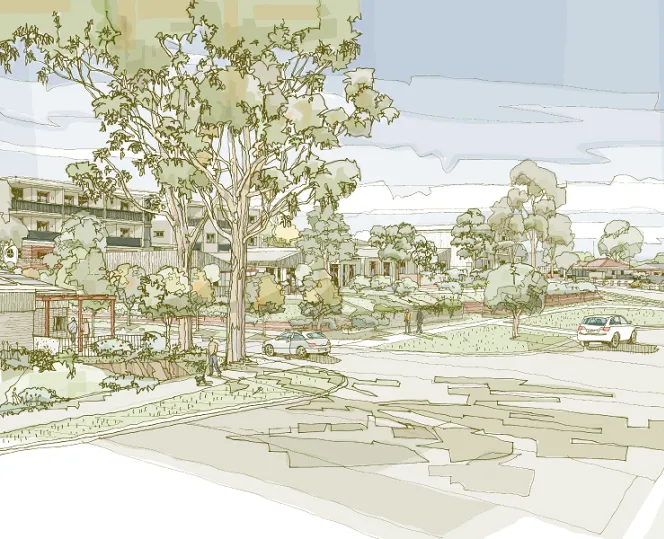 Artist impression: looking North up Darling Street towards East entry and Sailors Gully Road