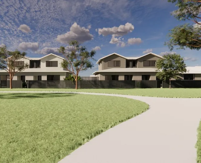 Image of artist render of 3 bead room houses built in Benalla west