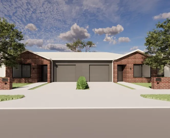 Image of house with red bricks and beautiful greenery and open area