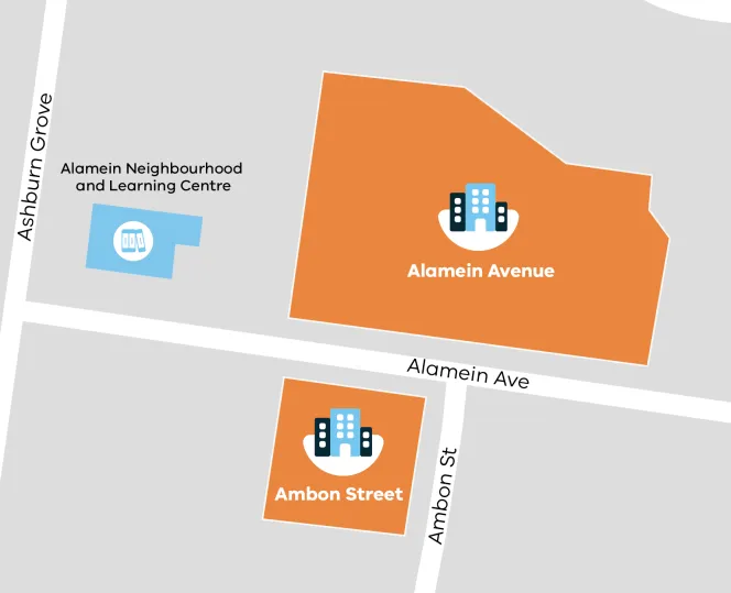 Image of Alamein Street site is located on the north side of Alamein Avenue between Ashburton Grove and Victory Boulevard. 