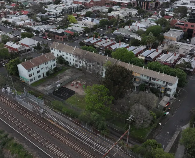 Aerial image of the Noone Street and Rutland Street housing site in Clifton Hill