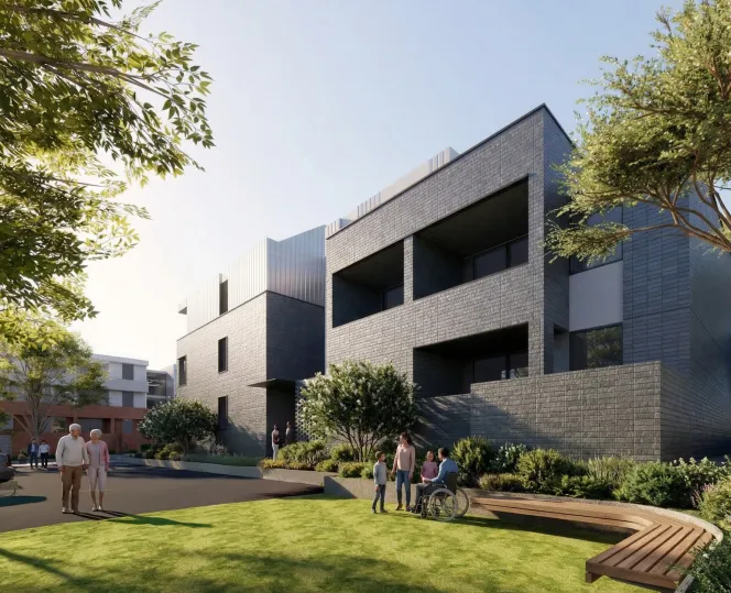 shared outdoor space behind Building C.