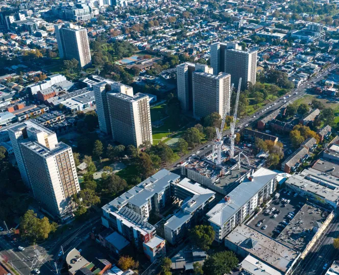 Image of large-scale public housing projects across Melbourne 