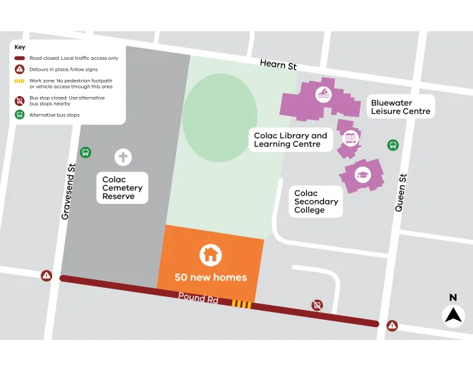 Pound road map showing road closer route