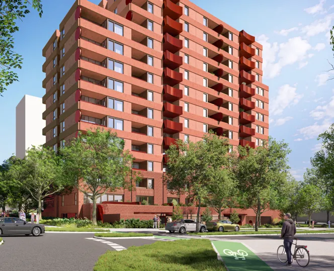 Artist impression of the proposed building facing east from the corner of Dorcas and Moray Streets