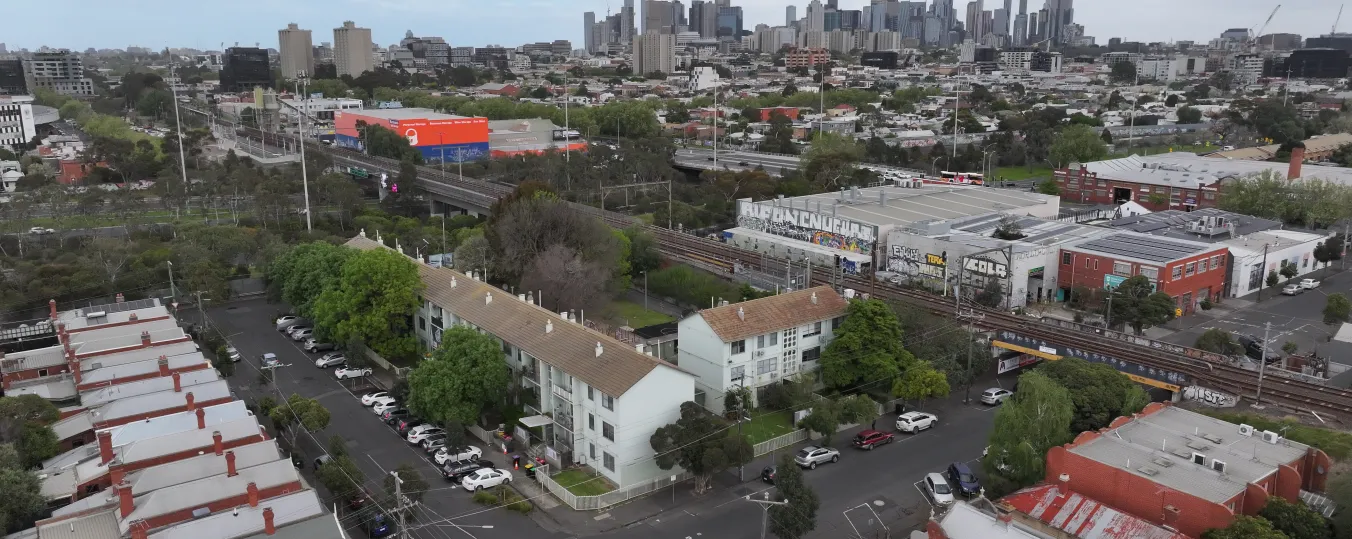 Aerial image of the Noone Street and Rutland Street housing site in Clifton Hill
