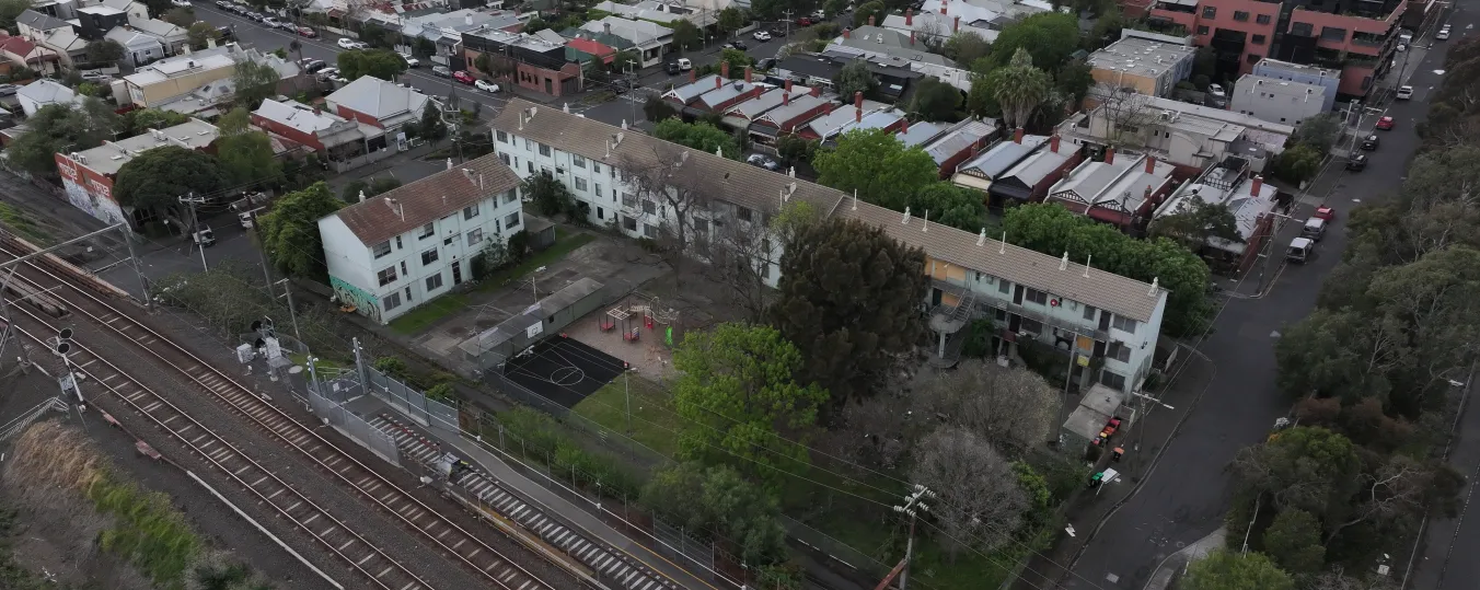 Aerial image of the Noone Street and Rutland Street housing site in Clifton Hill
