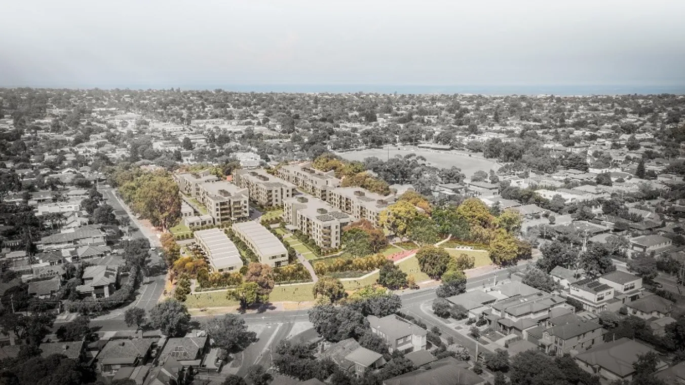 artist render of a new residential apartment development and its surrounding