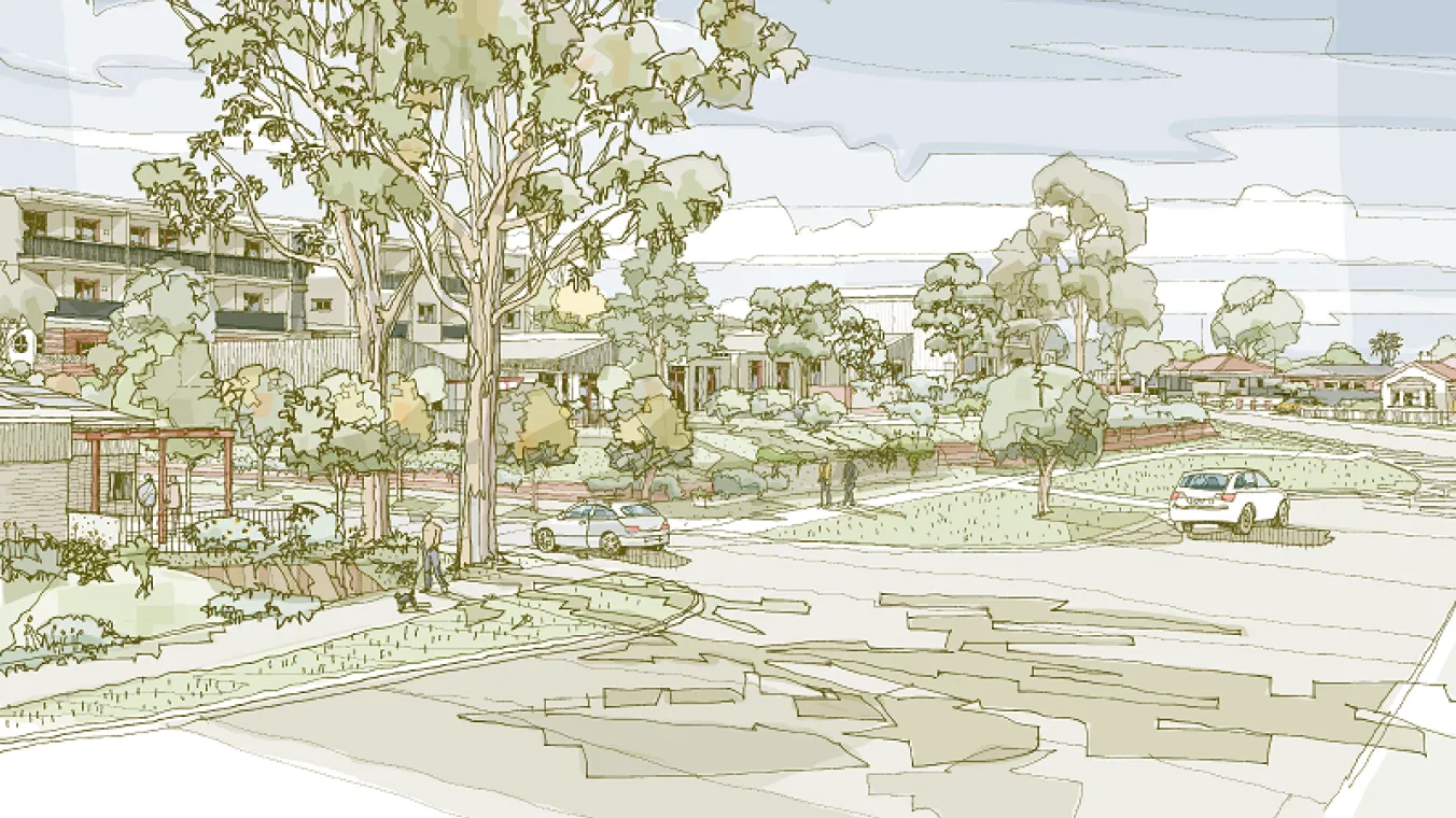 Artist impression: looking North up Darling Street towards East entry and Sailors Gully Road