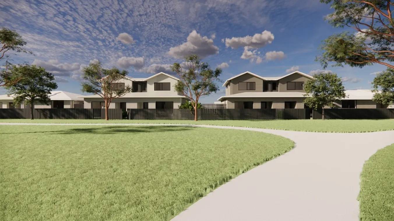 Image of artist render of 3 bead room houses built in Benalla west