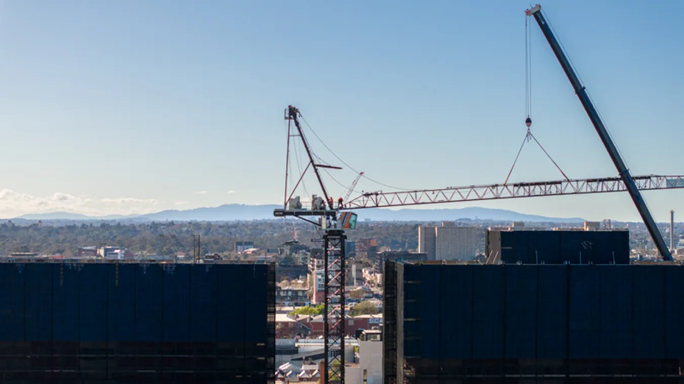 Drone image of Elgin Towers Carlton Crane installation 