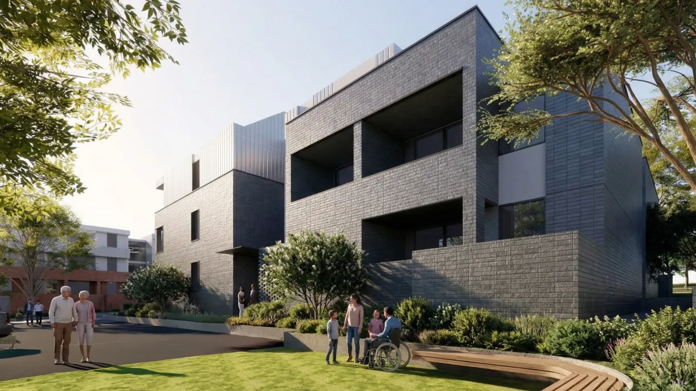 shared outdoor space behind Building C.