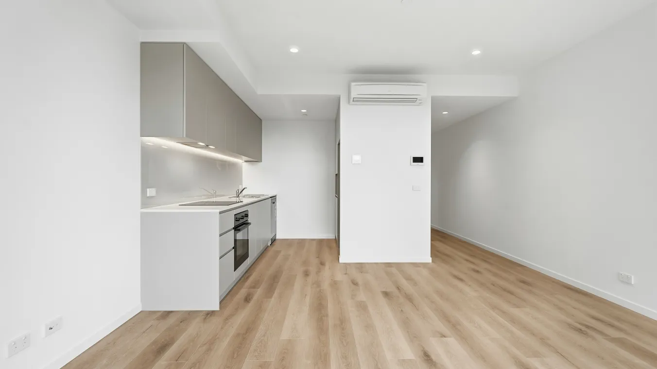 View of the kitchen, dining and living area
