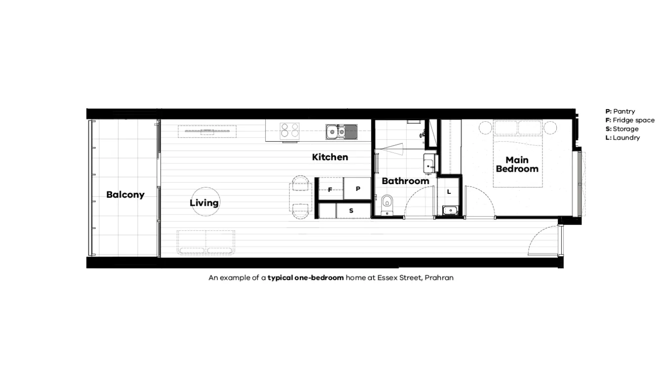 Image of Apartment Floor Plans of one Bed at Essex Street, Prahran