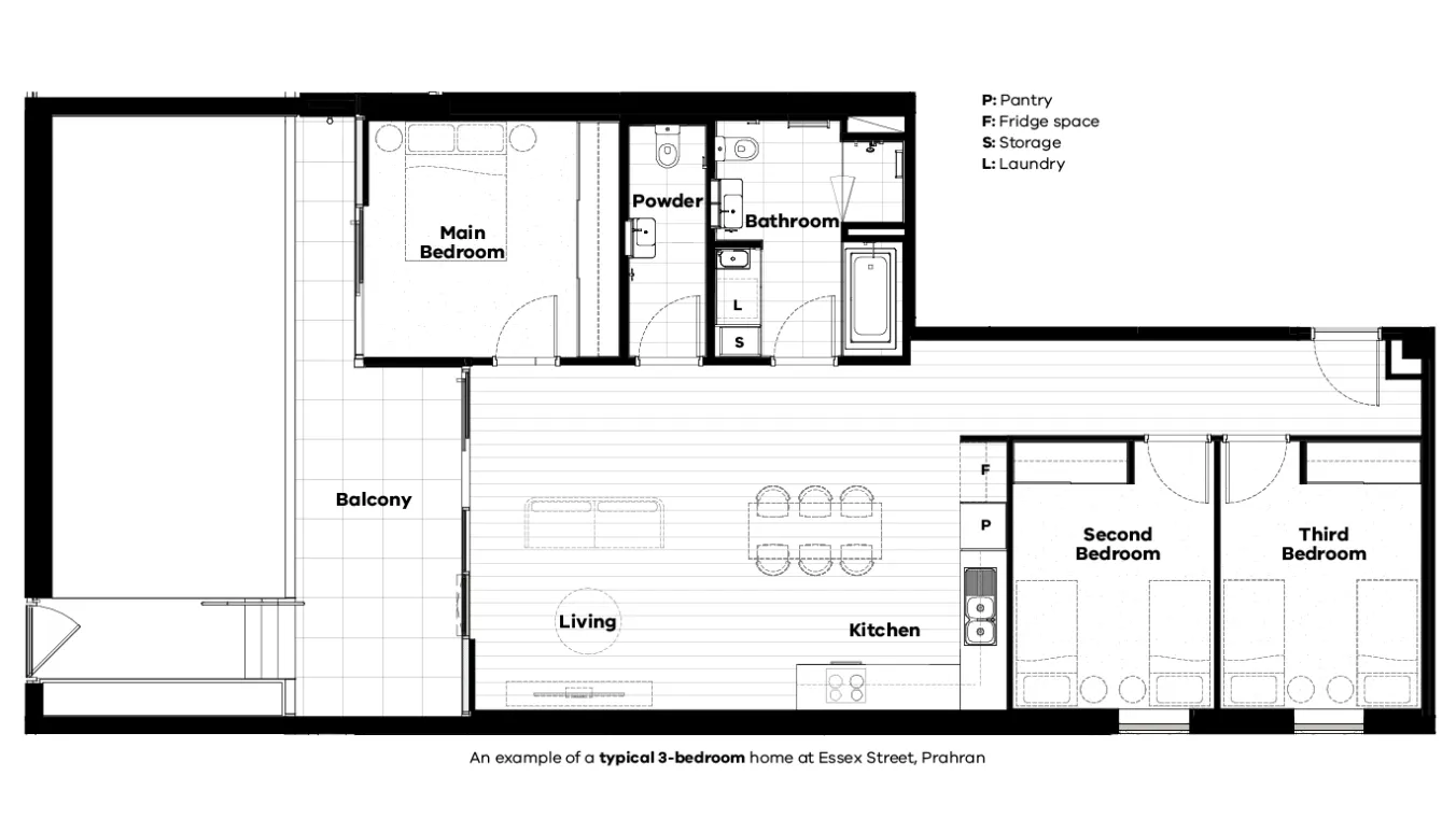 Apartment Floor Plans of 3 Bedroom at  Essex Street, Prahran