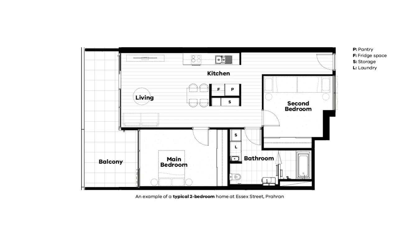 Image of apartment Floor Plans of 2 Bedroom at  Essex Street, Prahran
