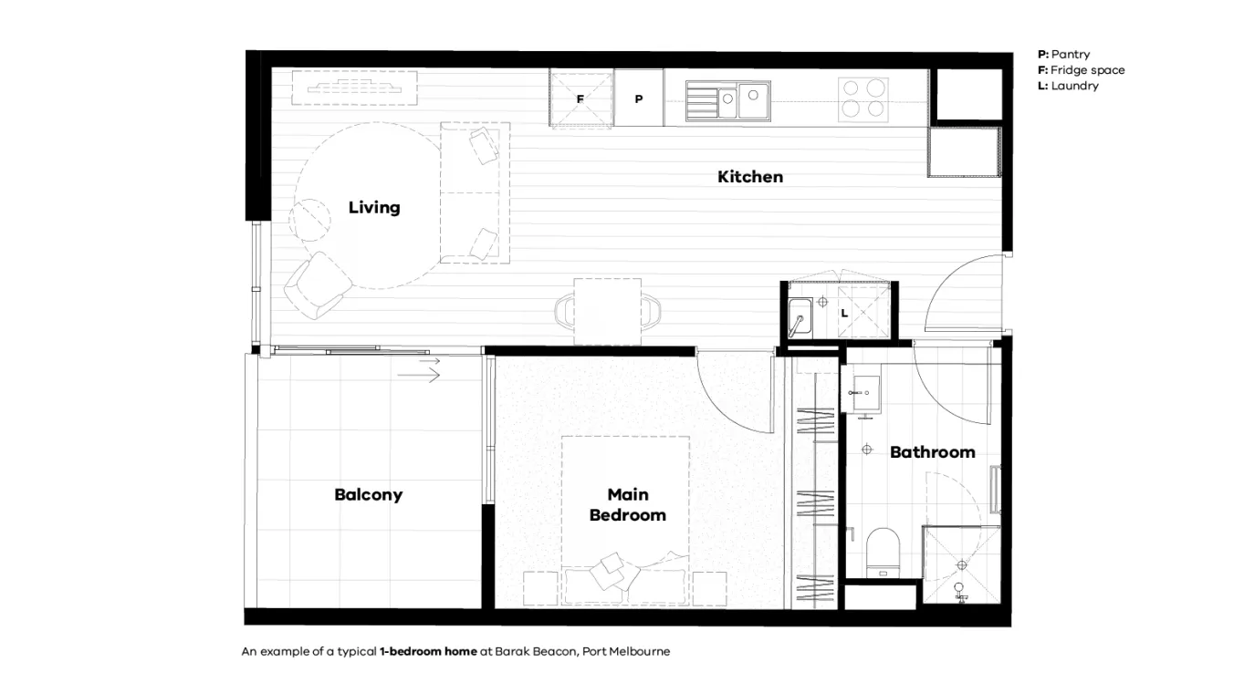 Image of Apartment Floor Plans of one Bed at Barak Beacon, Port Melbourne