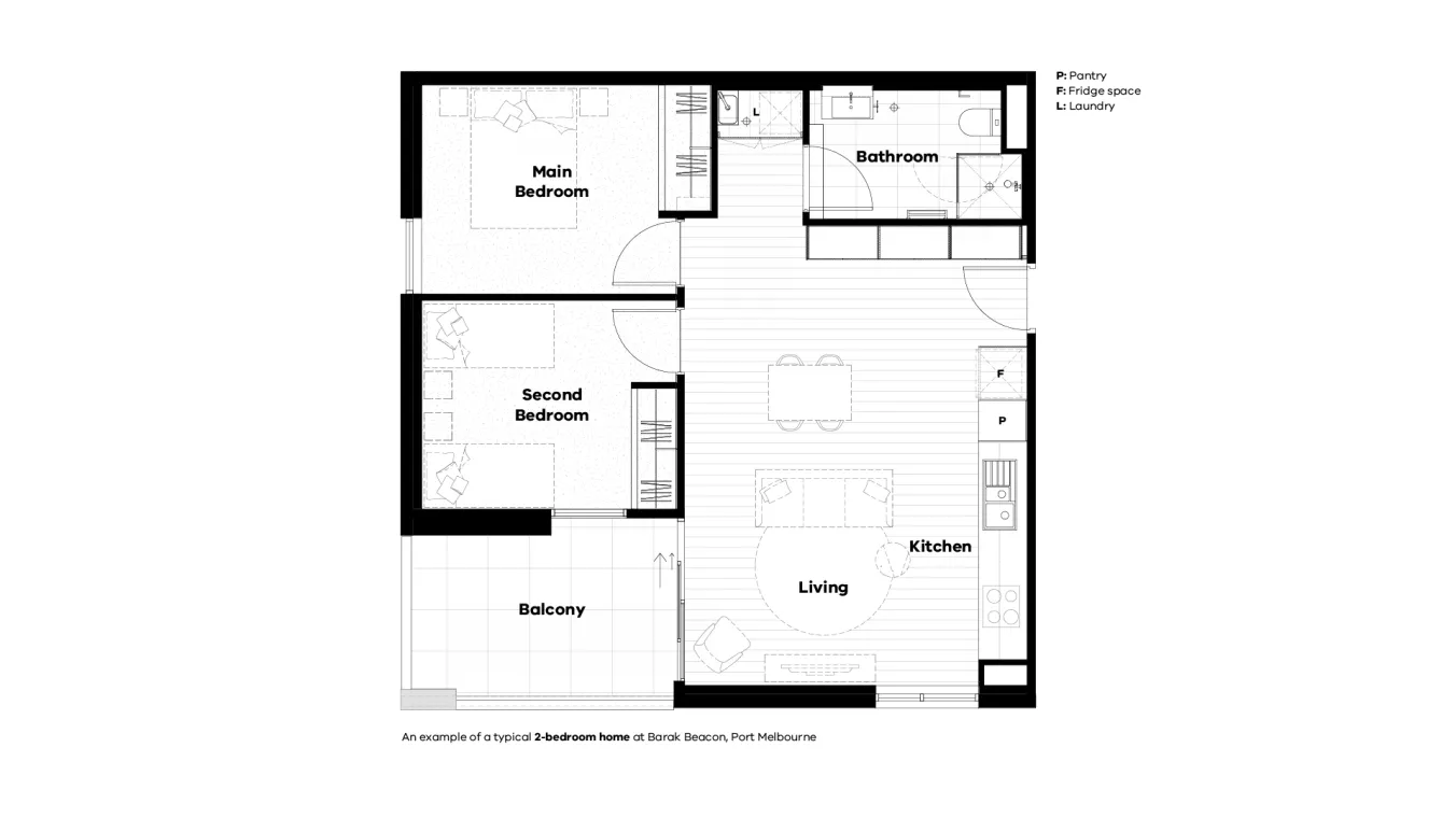 Image of Apartment Floor Plans of 2 Bed at Barak Beacon, Port Melbourne