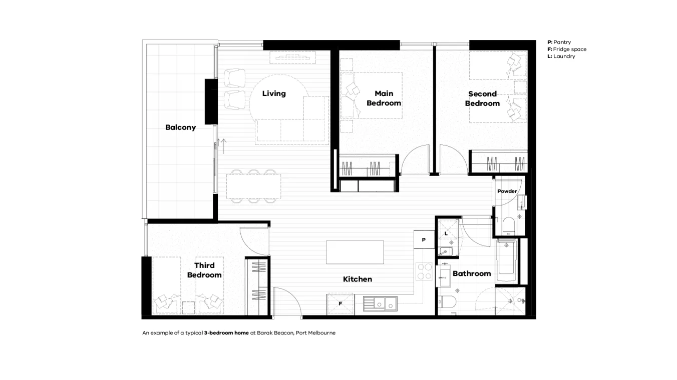 Image of Apartment Floor Plans of 3 Bed at Barak Beacon, Port Melbourne
