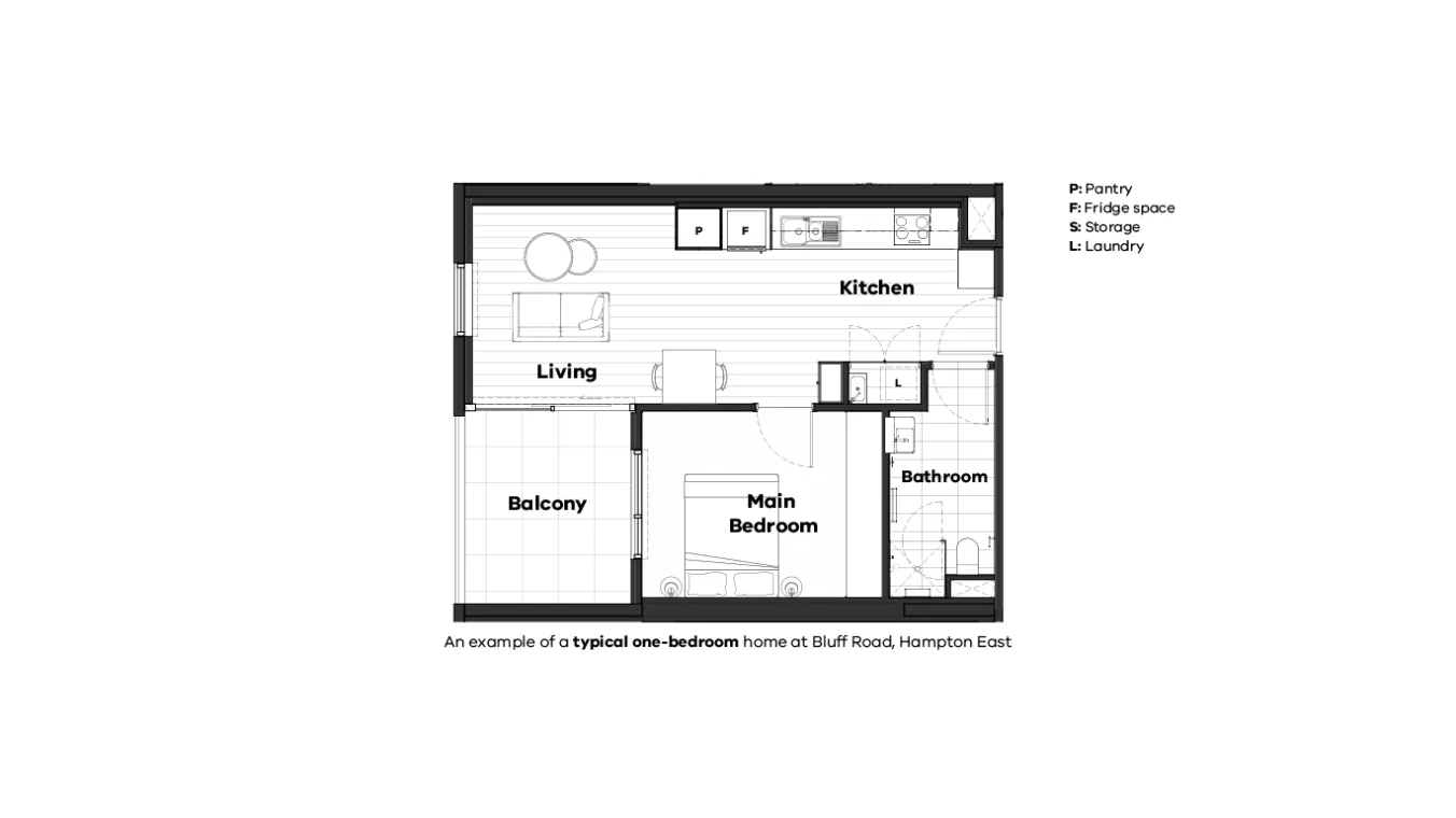 Image of Apartment Floor Plans of one Bed at Bluff Road, Hampton East.
