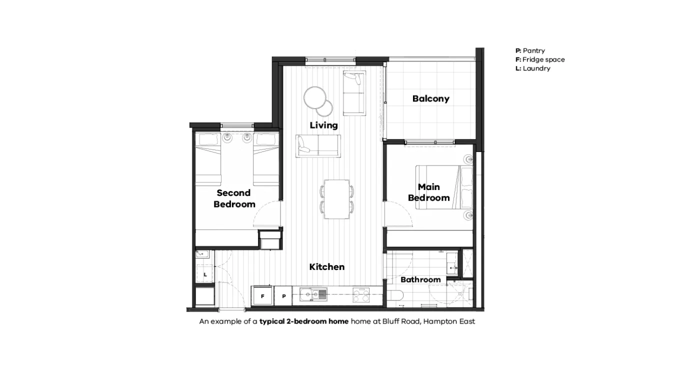 Image of Apartment Floor Plans of 2 Bed at Bluff Road, Hampton East.