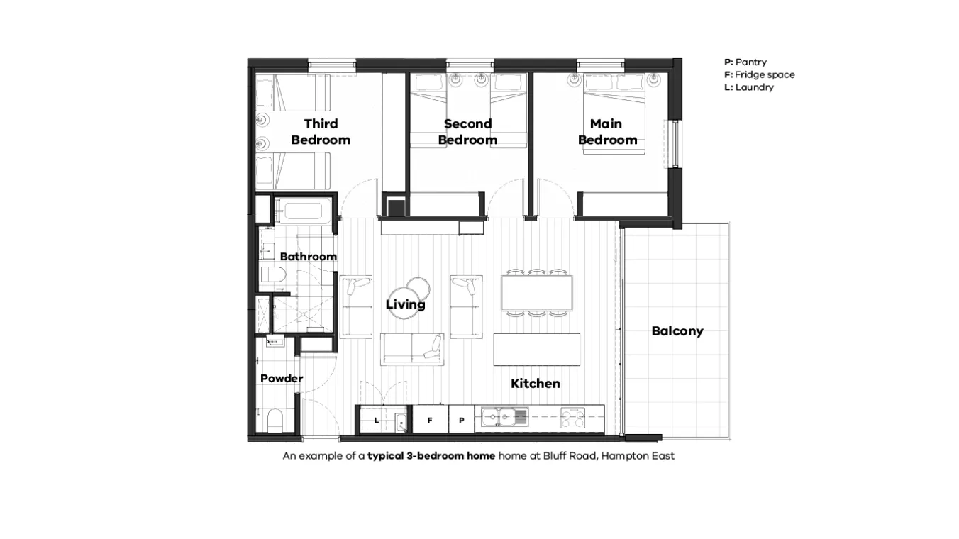 Image of Apartment Floor Plans of 3 Bed at Bluff Road, Hampton East.