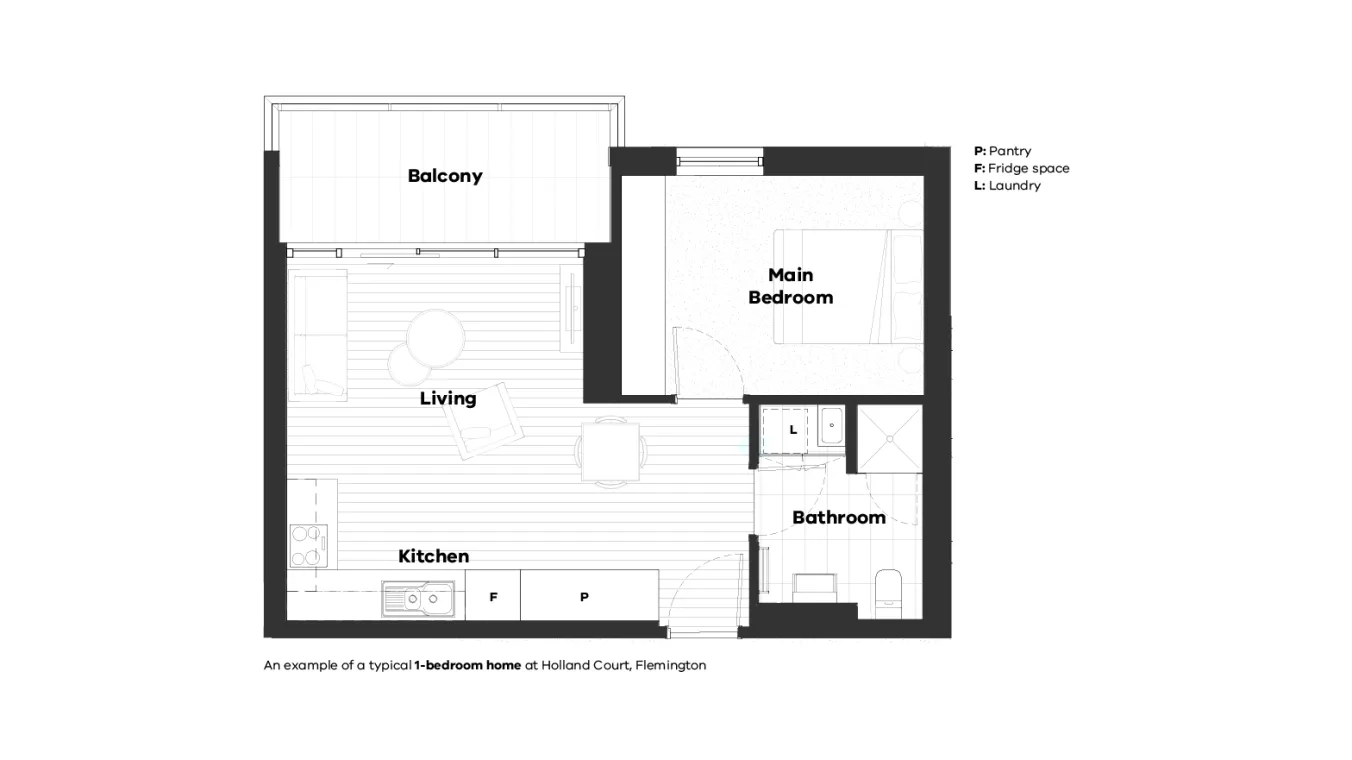 Layout of Holland Court floorplan of one bed room