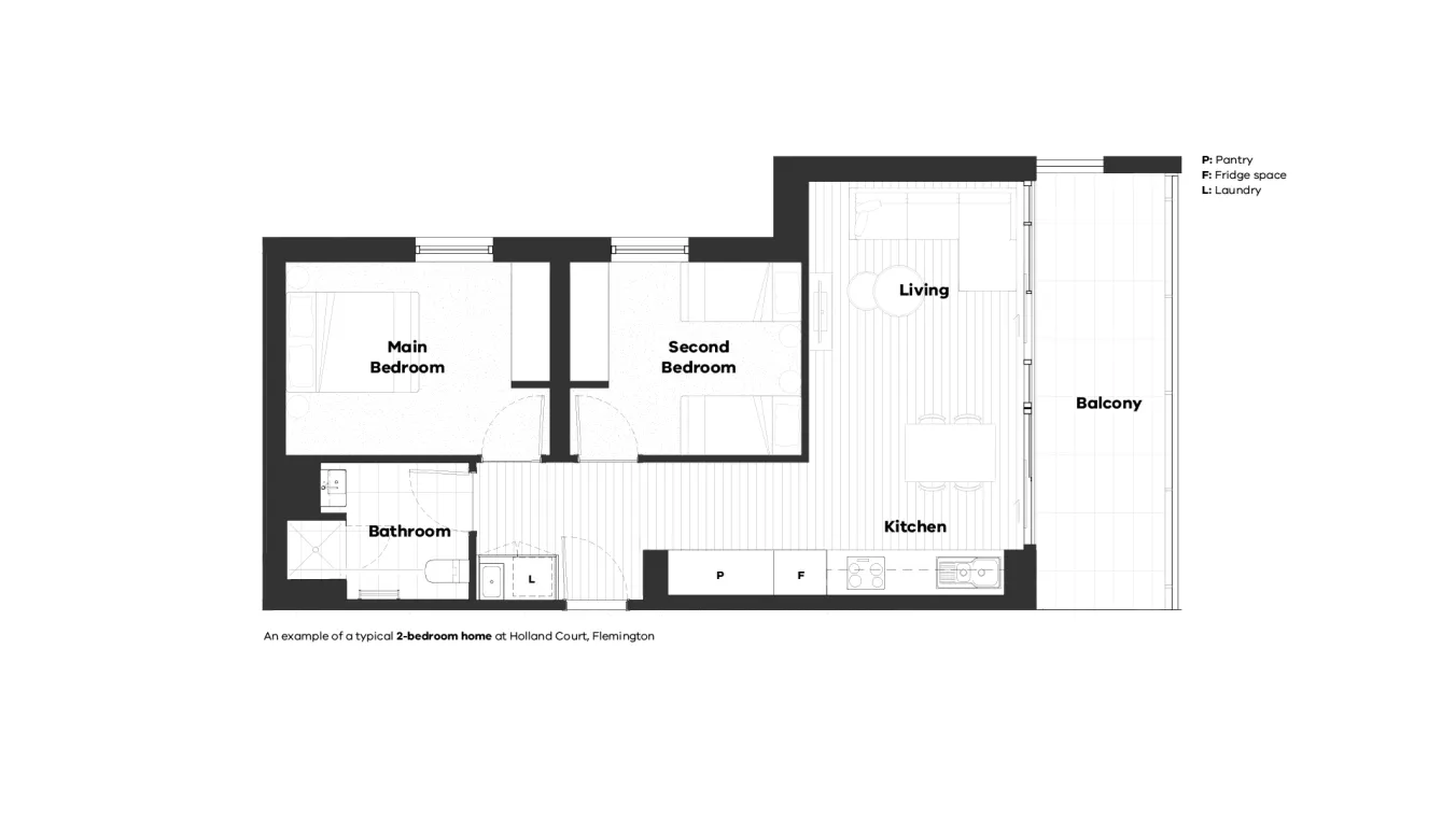 Image of Holland Court floorplan showing 2 bedroom layout