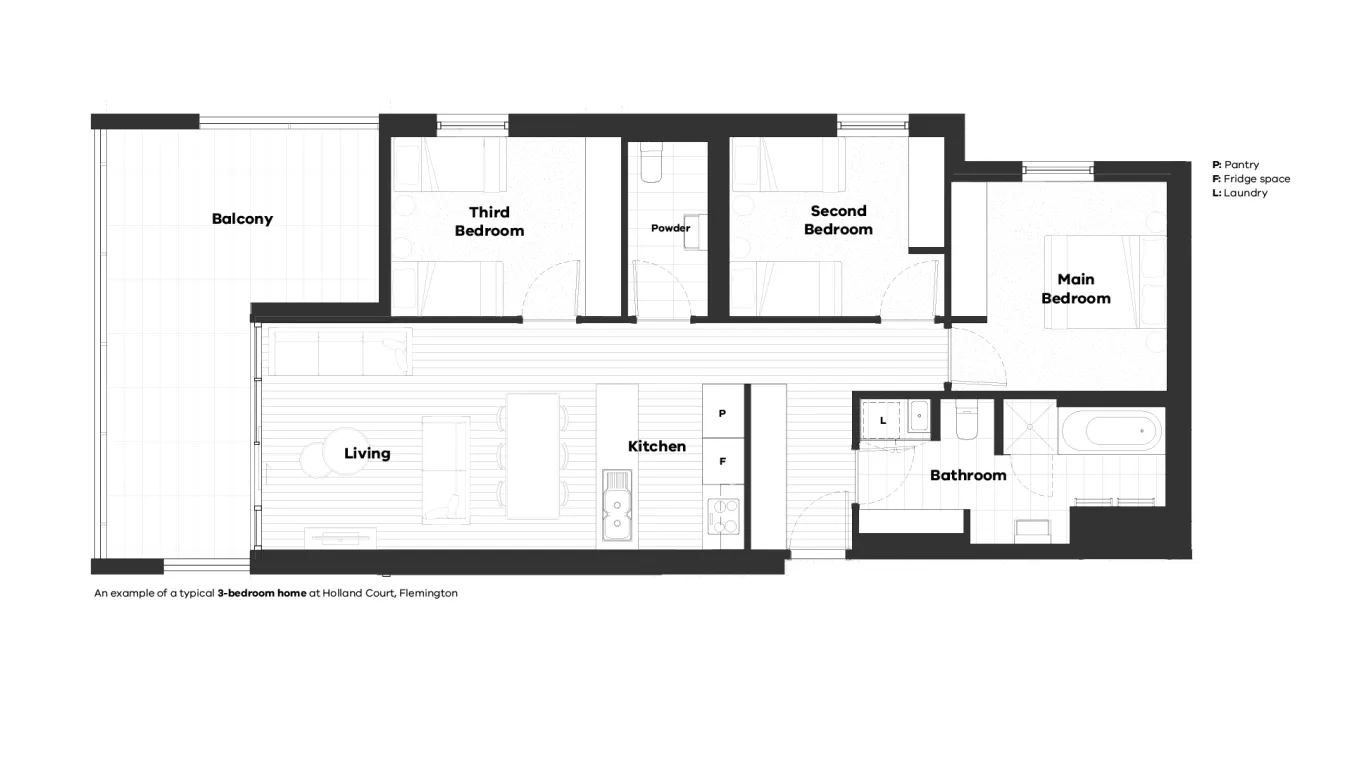 Image of Holland Court floorplan showing 2 bedroom layout