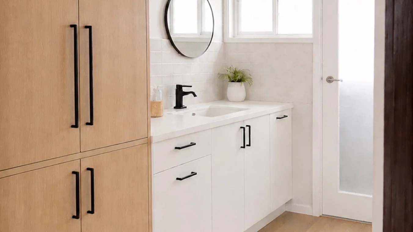 Newly renovated area with updated flooring, cabinets, sink